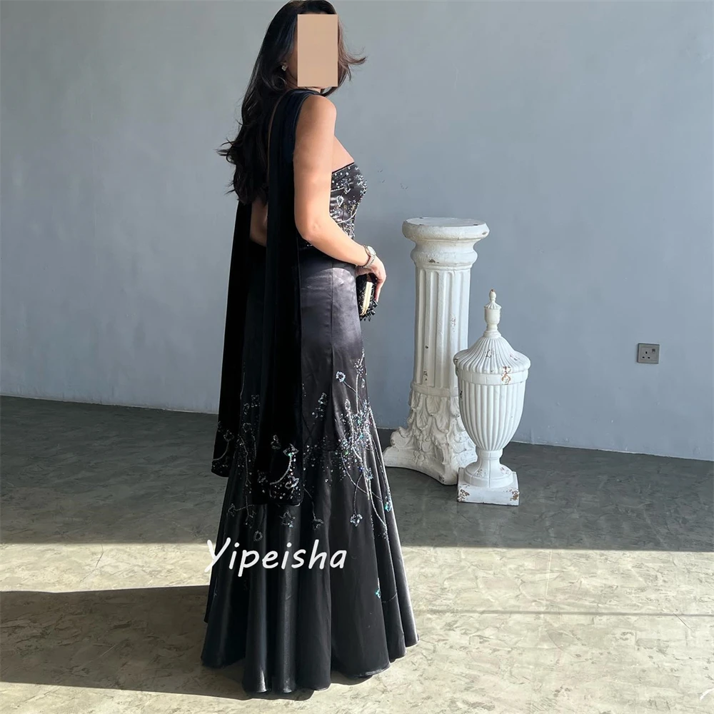 Yipeisha Ingewikkelde Sparkle Strapless Zeemeermin Kralen Paillette/Pailletten Gedrapeerde Charmeuse Galajurken