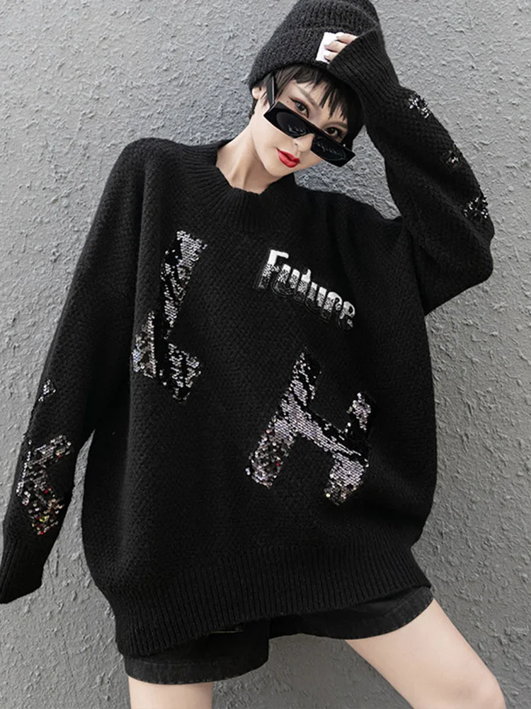 Max lulu 2022 coreano moda das mulheres do vintage inverno pullovers senhoras punk quente solto blusas lantejoulas de malha roupas grandes dimensões