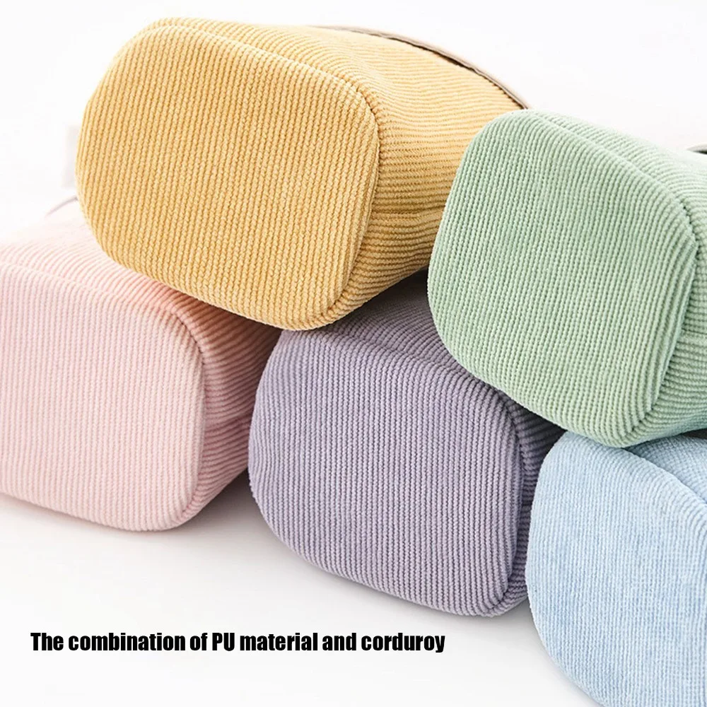 PU Corduroy Telescopic Pencil Pouch Pink Purple Green Blue Yellow Adjustable Height Vertical Stationery Bag Zipper Closure