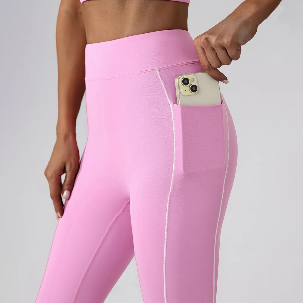 

Color Clashing High Waist Cloudy Feeling Pocket Yoga Pant Women Running Fitness Workout Quick Dry Pants Outside Tight Sweatpants