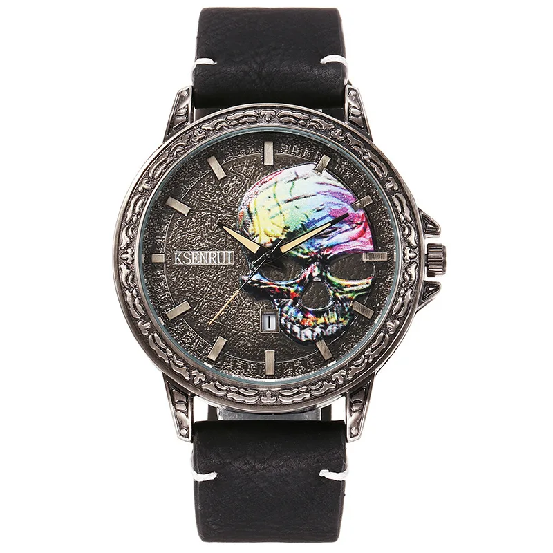 UTHAI BK149 Antique Bronze Colorful Skull Head Retro Men's Watch Casual Fashion Cool Calendar Waterproof Quartz Watch