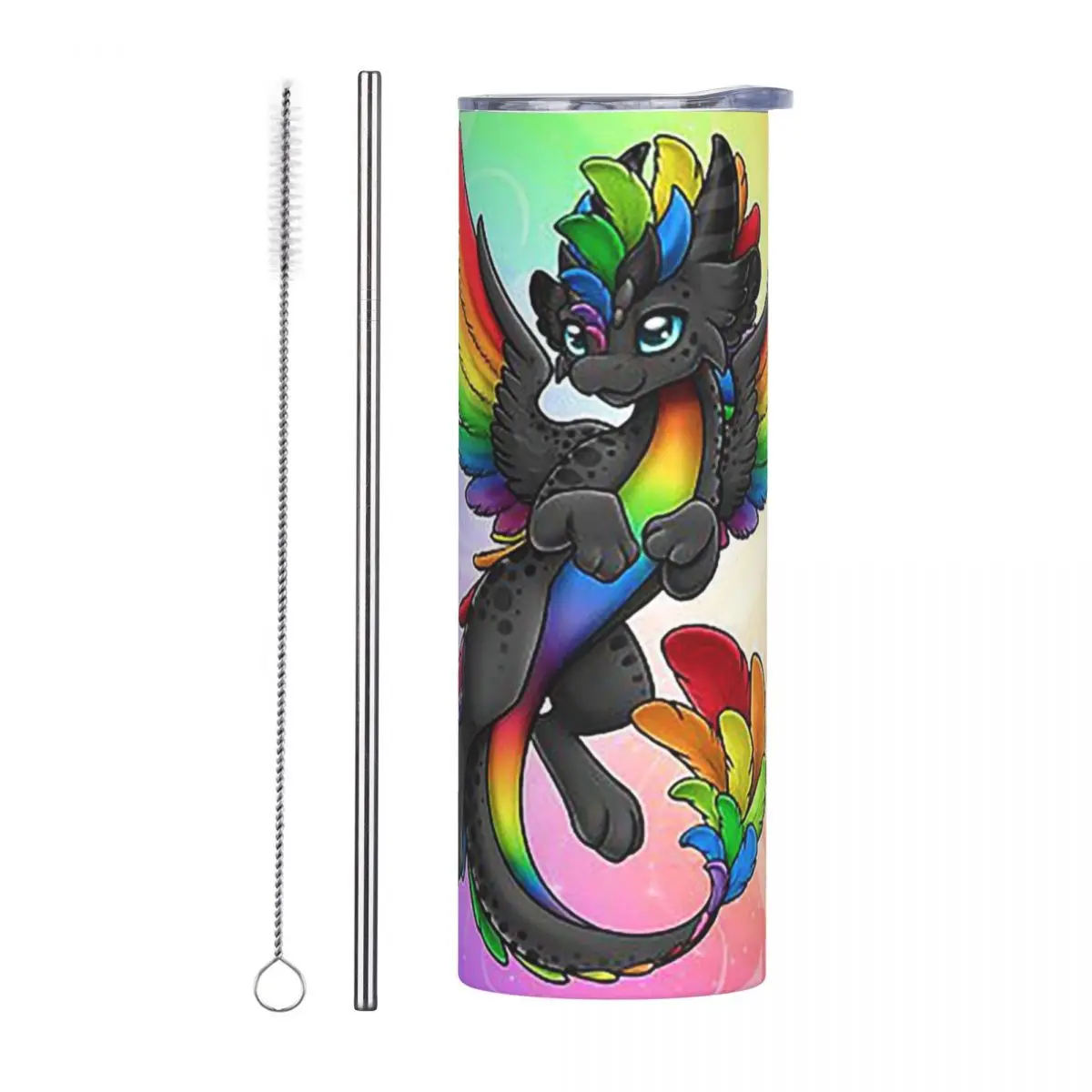 Black Rainbow Dragon Stainless Steel Tumbler Vacuum Insulated Mug Thermal Cold Bottle Straw With Lid 20oz