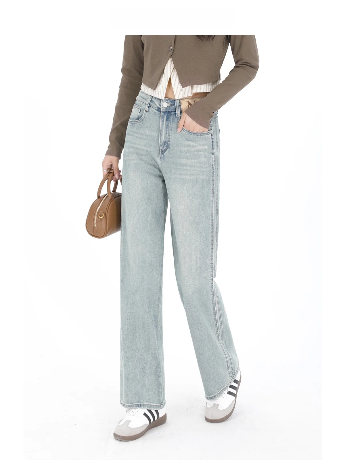 

Slimming High Waist Straight Leg Jeans Women's Summer Casual Loose Drapey Wide Leg Pants Versatile Ele Bootcut Trousers