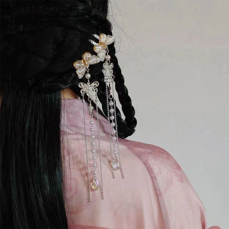 Elegante forcina a farfalla vintage da donna, bastoncino per capelli in stile cinese con nappa, bellissimo accessorio ispirato all'antichità