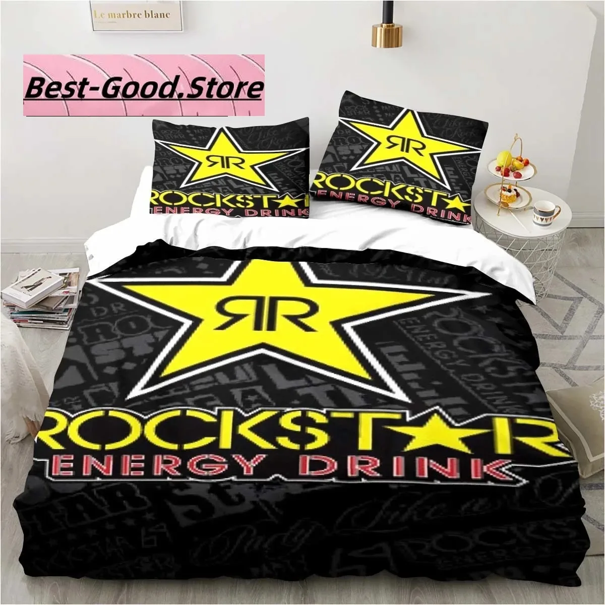 

3D Print Drinks R-Rockstar Energy Logo Bedding Set Boys Girls Twin Queen King Size Duvet Cover Pillowcase Bed boys Adult Bedroom