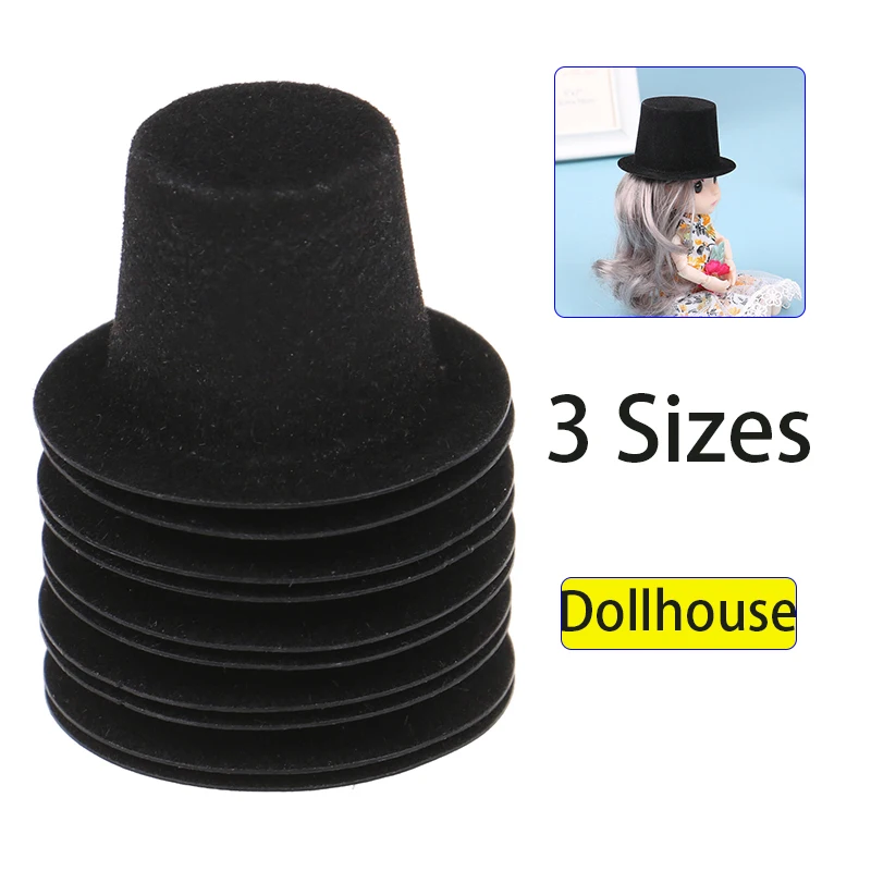 10Pcs 1:12 Dollhouse Miniature Simulation Black PVC Flocked Hat Model DIY Accessories