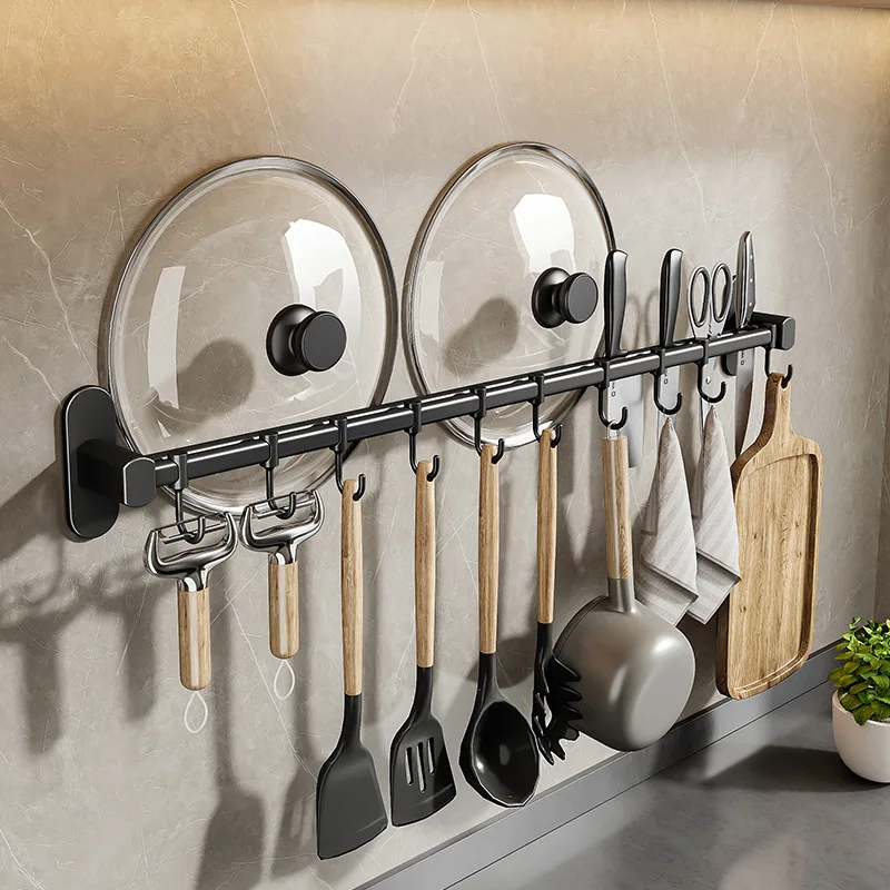 Kitchen Hook Rack Without Punching Spoon Spatula Hanging Storage Shelf Wall-mounted Knife Holder Kitchen Utensil Organizer