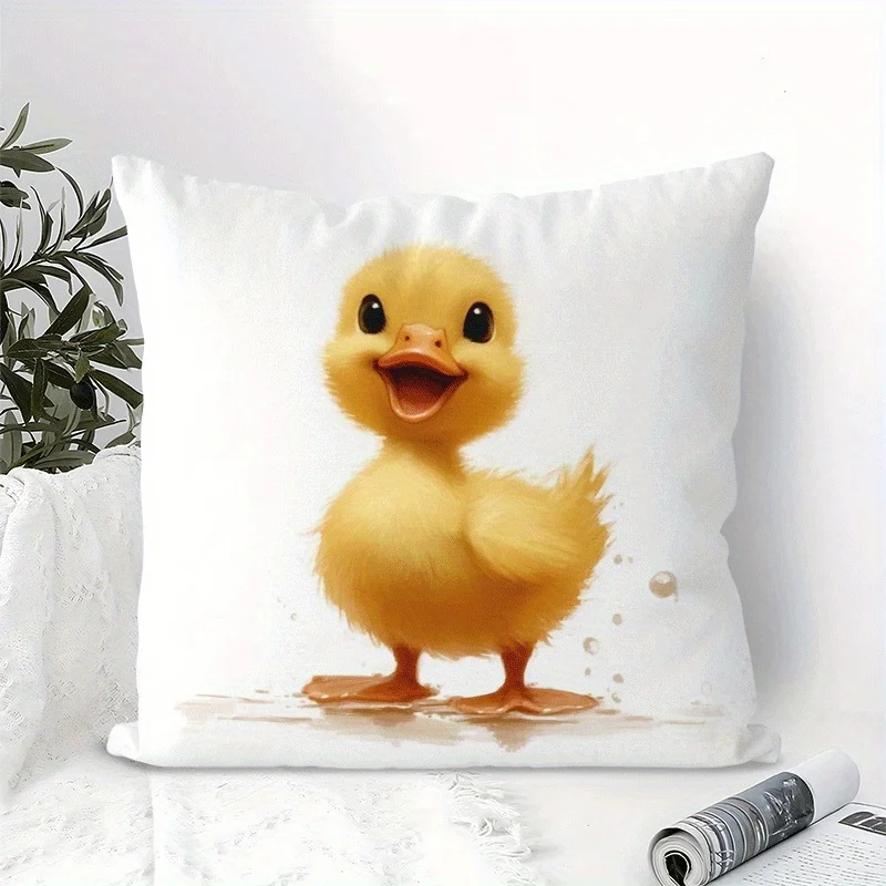 Cute Yellow Duckling Pillow Case, Adorable Baby Duck Print Cushion Cover, Fun Pet Lover Home Decor for Sofa Bedroom Living Room