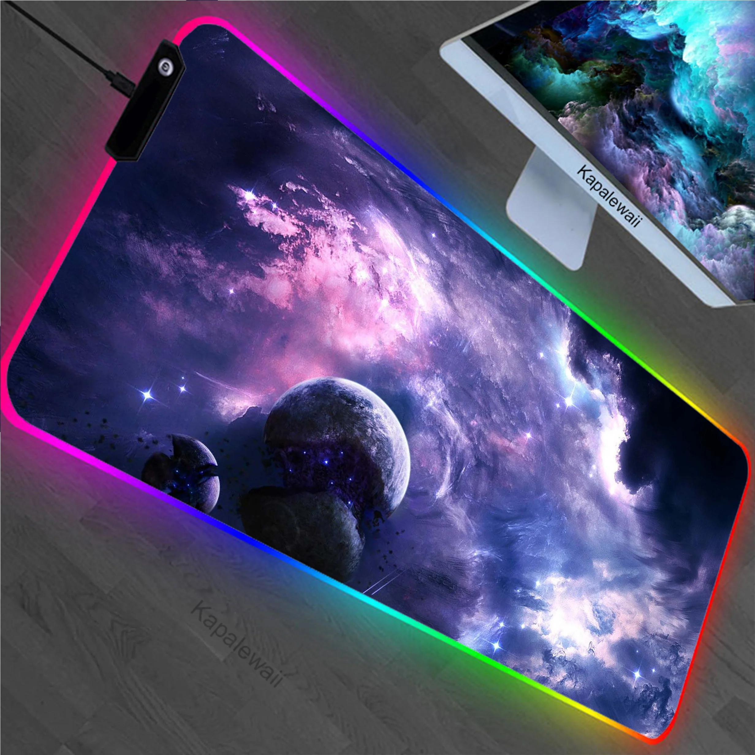 

Purple Star Space RGB LED Gamer Mousepad Large Gaming Mouse Pad Computer Keyboard Pads Locking Edge Mouse Mat Anti-slip Desk Mat