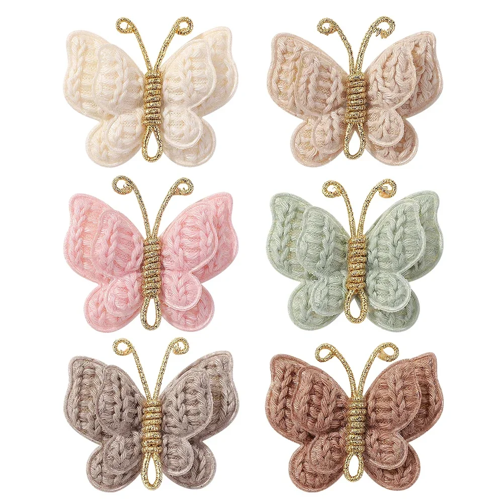 2pcs/set Delicate Knit Butterfly Leather Hair Clip Flocking Hairpins with Gold Cute Gauze Headwear Girls Baby Hair Accessories