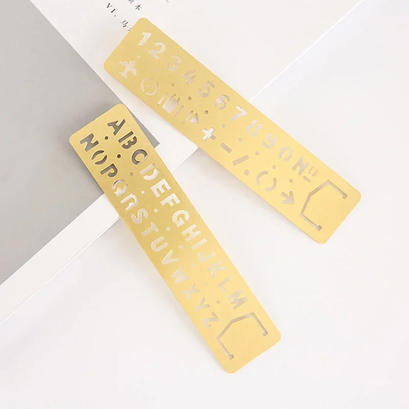 Templates Ruler Brass English Alphabets Stencils And Arabic Numerals Stencils With Symbols for Drawing, Bookmarks 13x3cm