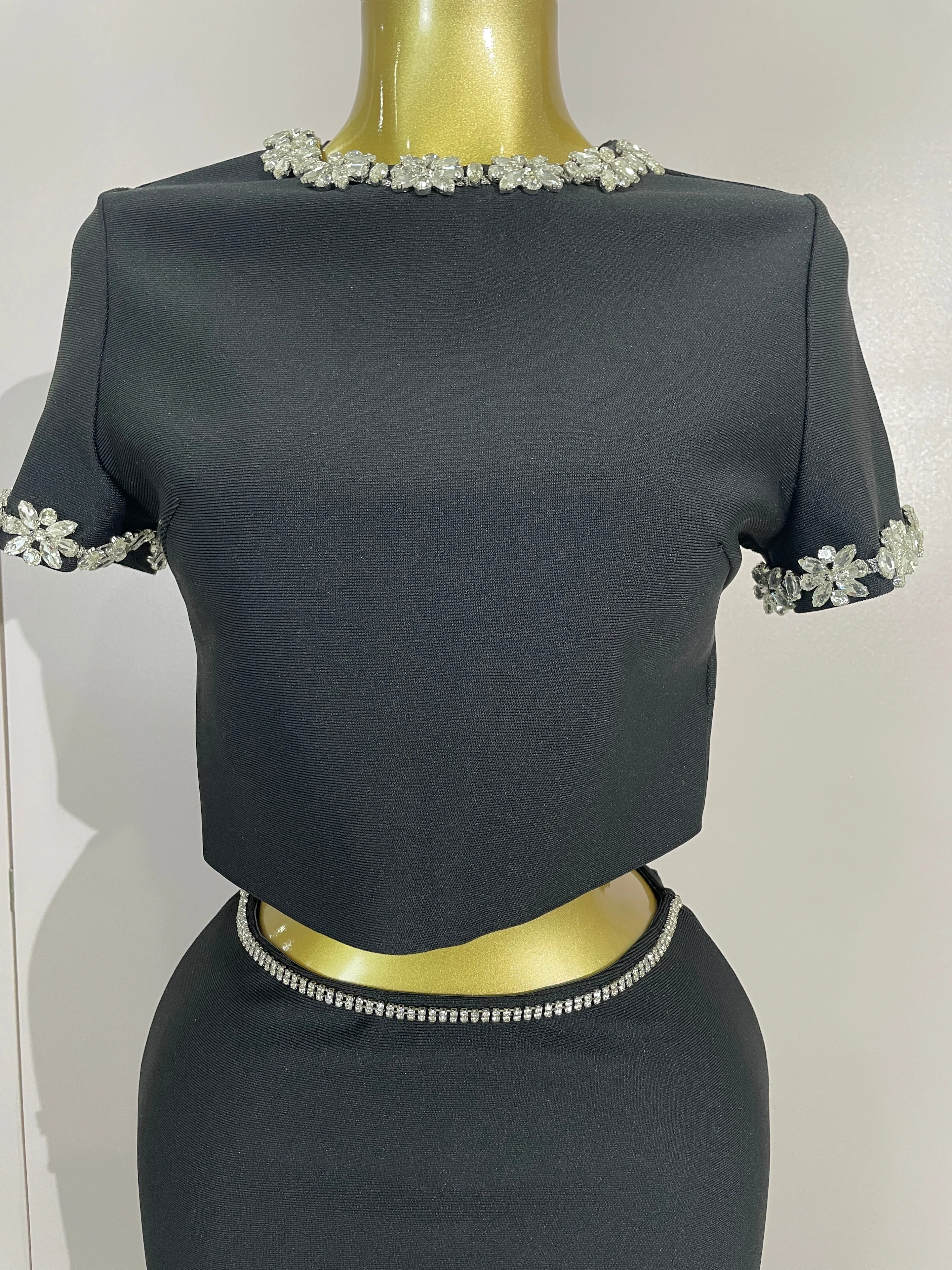 

STOCK Luxury Sparkly Diamonds O-Neck Bandage Two Piece Set Celebrity Elegant Birthday Evening Party Dress Wedding Guest Gowns