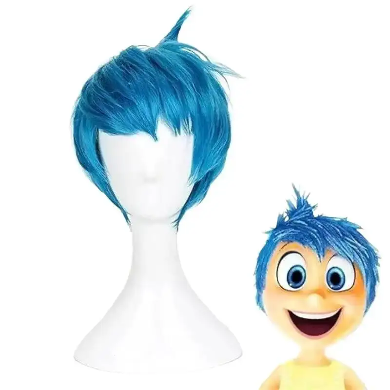 

Movie Inside Out Joy Cosplay Wig Adult Unisex Blue Short Heat Resistant Hair Halloween Costume Props Accessories