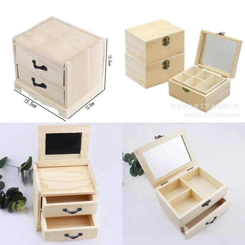 Solid Wood Tool Storage Box with Mirror Pine Drawer Wall Mounted Multi Functional Wooden Organizer Gift Packaging