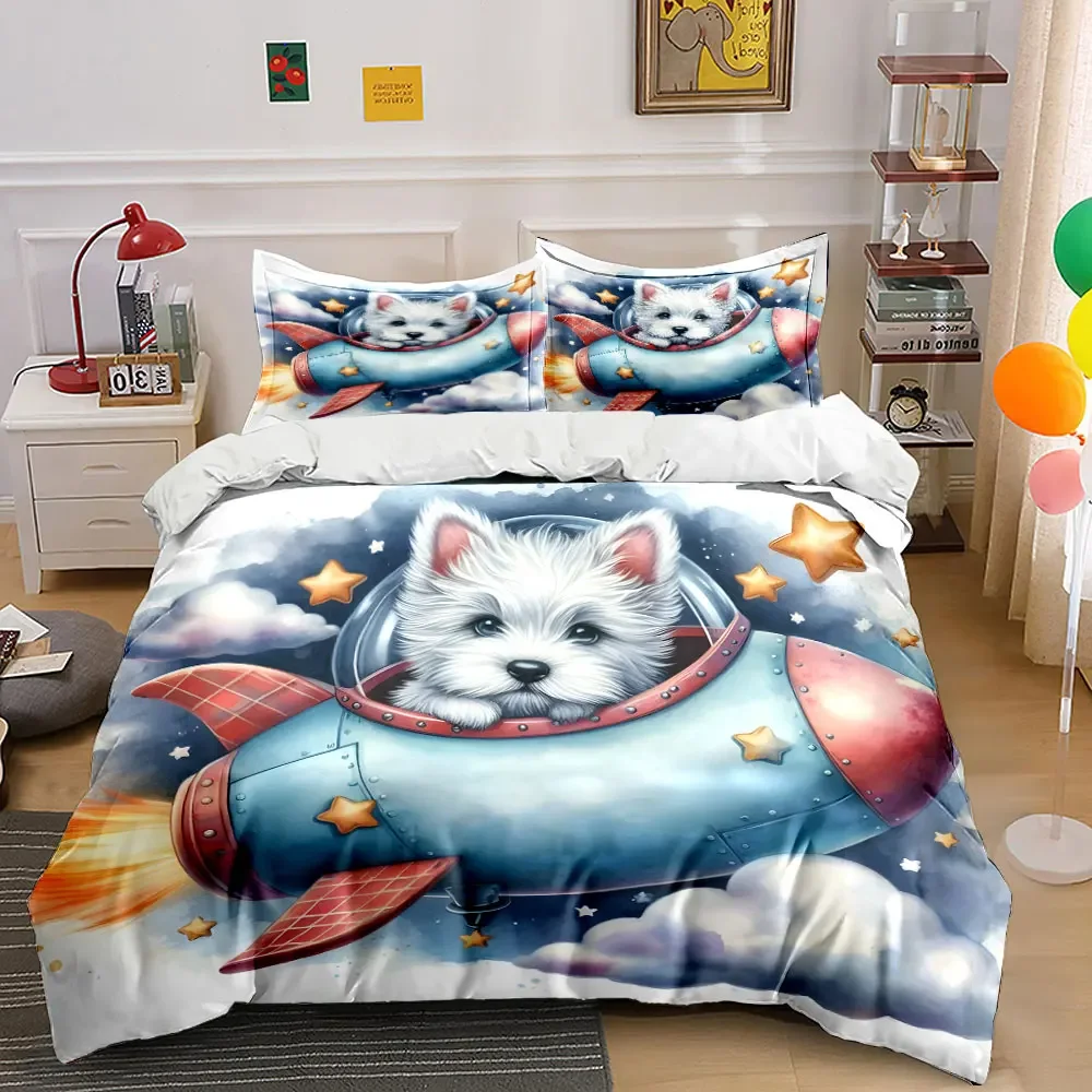 Cute Pet Rocket Adventure Set Soft Comfortable Duvet Cover Bedding Set Included 1*Duvet Cover & 2*Pillowcases, gift