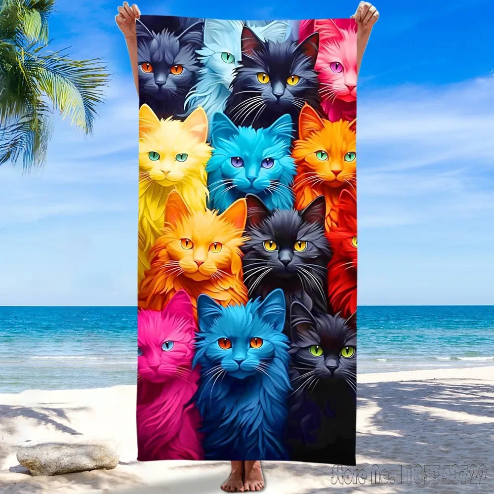 New personalized cat print Bath Towels Microfiber Beach Swimming Towel Decor for Kids Gift 75x150cm