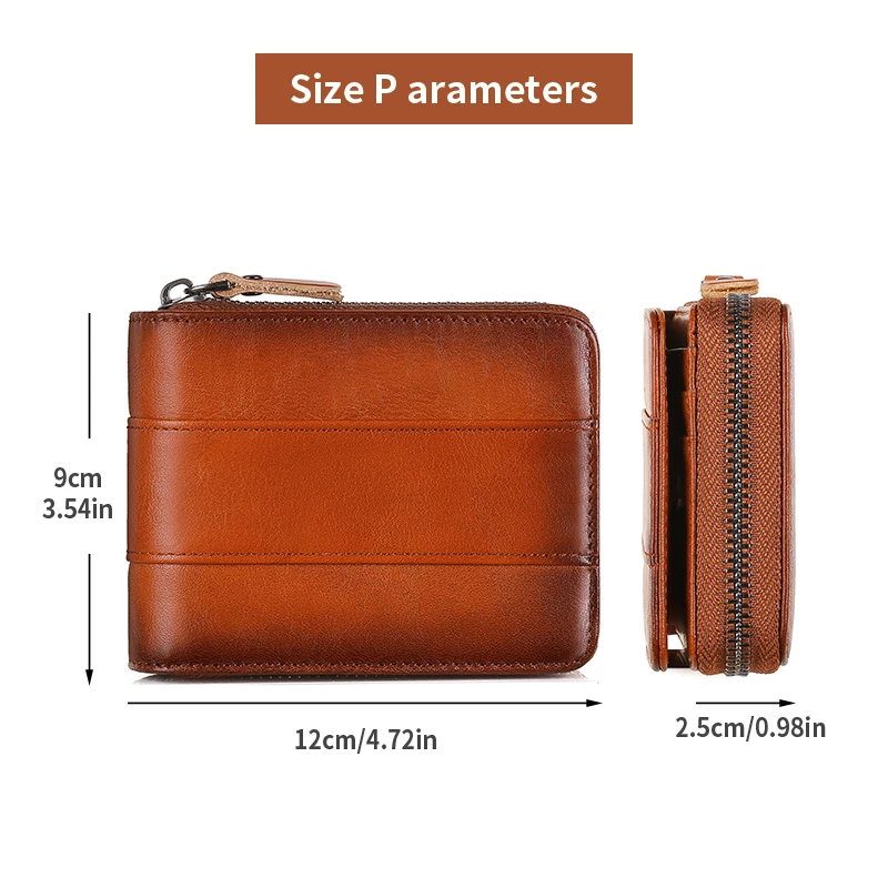Wallet men's short leather 2024 new pure cowhide zipper popular driver's license card bag style leather clip wallet image 3