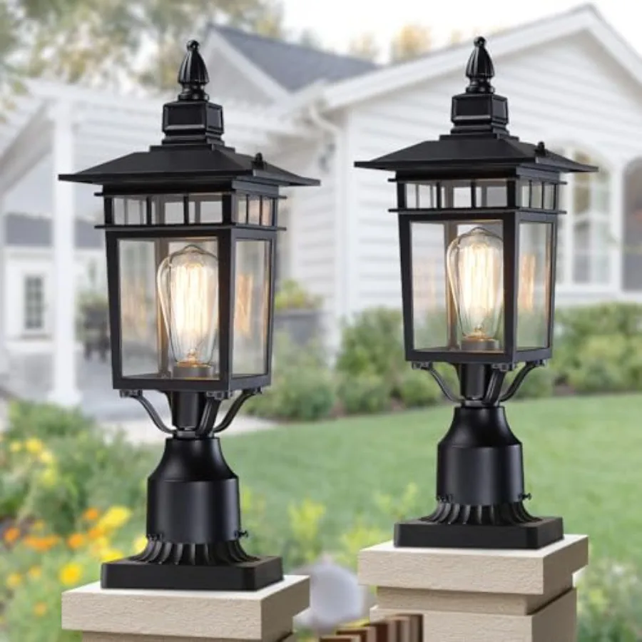 

17.6'' Outdoor Post Light 2 Packs Black Pole Lantern Lighting Fixture Hard Wired Waterproof Outdoor Column Lights Exterior Lamp