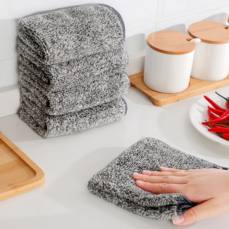 1-30PCS Thickened Bamboo Charcoal Kitchen Towels Super Absorbent Oil Resistant Dish Cloth Soft Reusable Cleaning Rag for Home