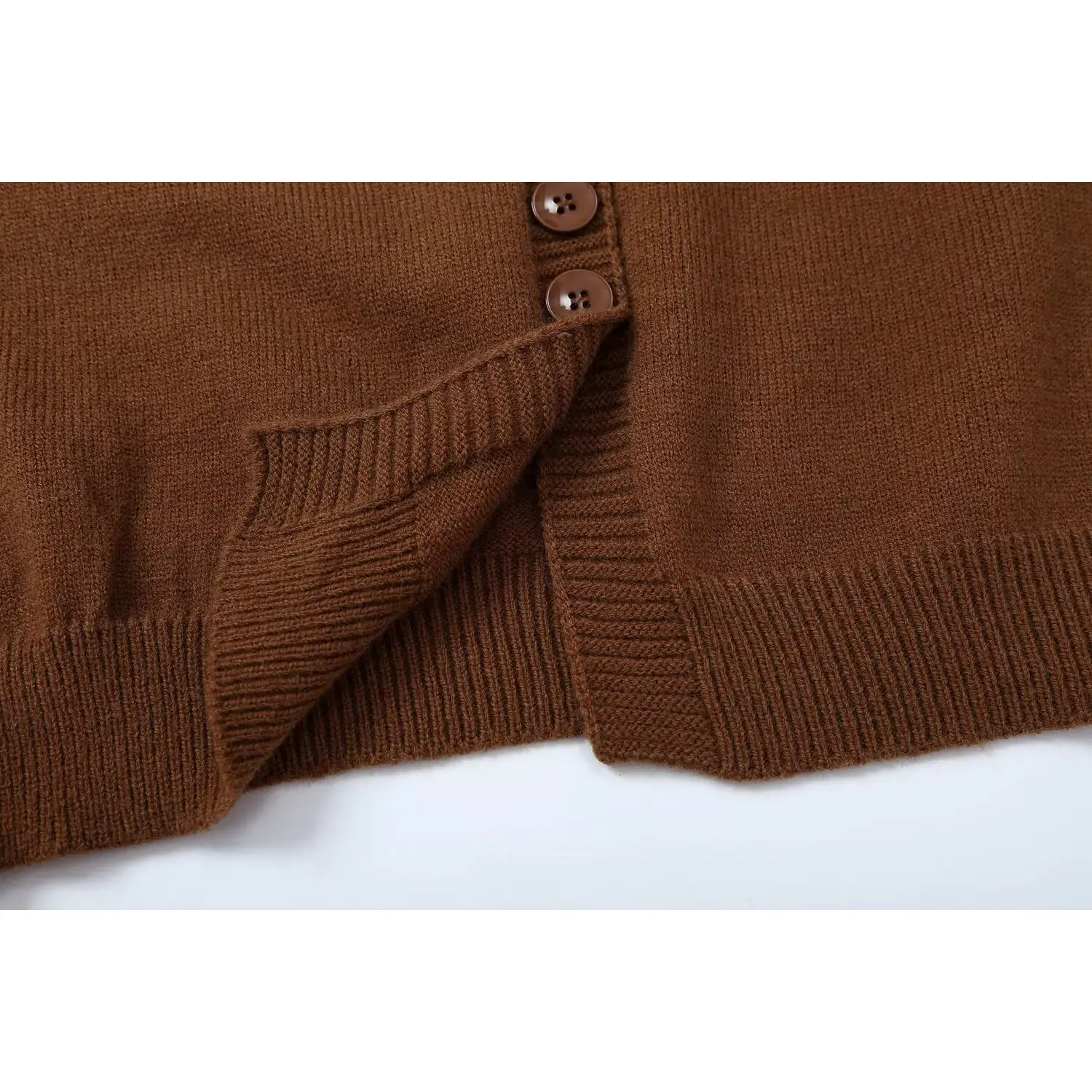 JNLEAOG Comfortable Casual Knitted Open Cardigan Women's Fashion Autumn New Style  Color Multi-Buckled Brown Long Sleeve