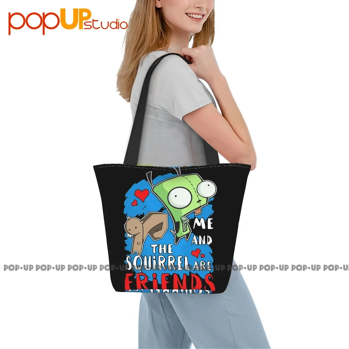 Friends Squirrel & Gir Invader Zim Alien Fashion Handbags Portable Shopping Bag Storage Handbag