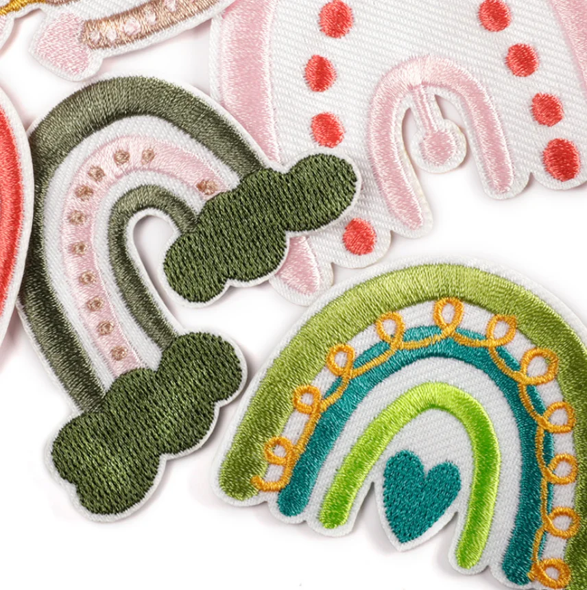 10 Pcs Rainbow Collection Embroidered Patches Iron On Clothing Hat Bag Shoe Repair Material Phone Gift Box Decor DIY Accessory