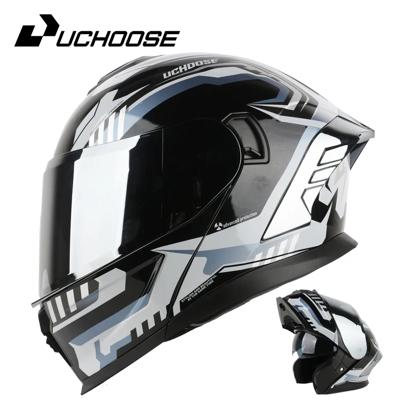 815 Uchoose DOT Approved Full Face Helmet Crash Motorbike Protective Gear Men Women Flip Up Helmet Motorcycle Double Sun Visor