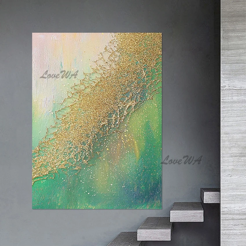 

Дизайн из золотой фольги, абстрактная художественная картина ручной работы, современный настенный холст, текстурированная акриловая живопись, без рамы, интерьер домашнего декора
