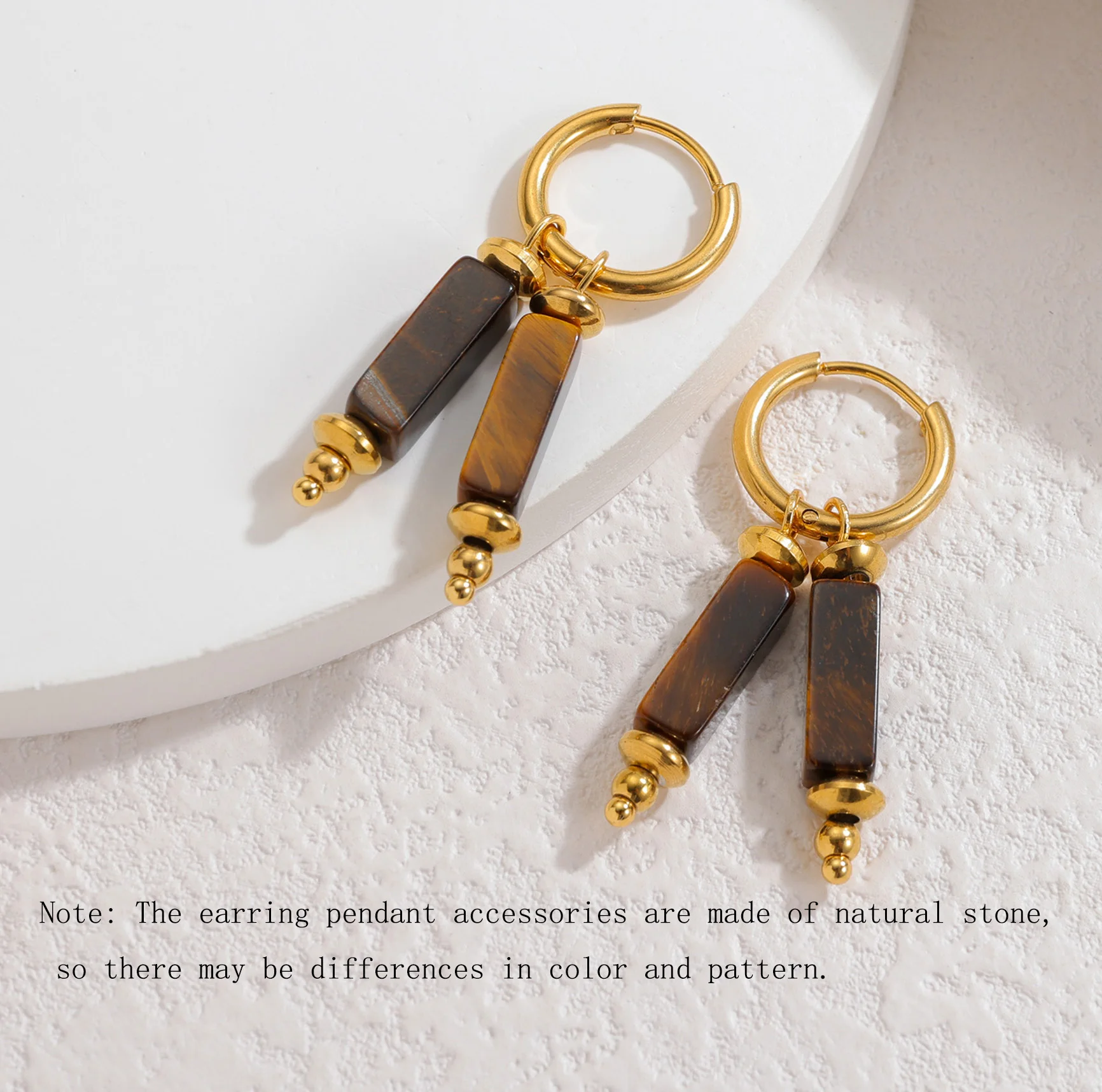 2025 Vintage Stainless Steel Earrings Maillard Color Series Column Tiger Eye Stone Pendant Birthday Party Jewelry Gift For Women