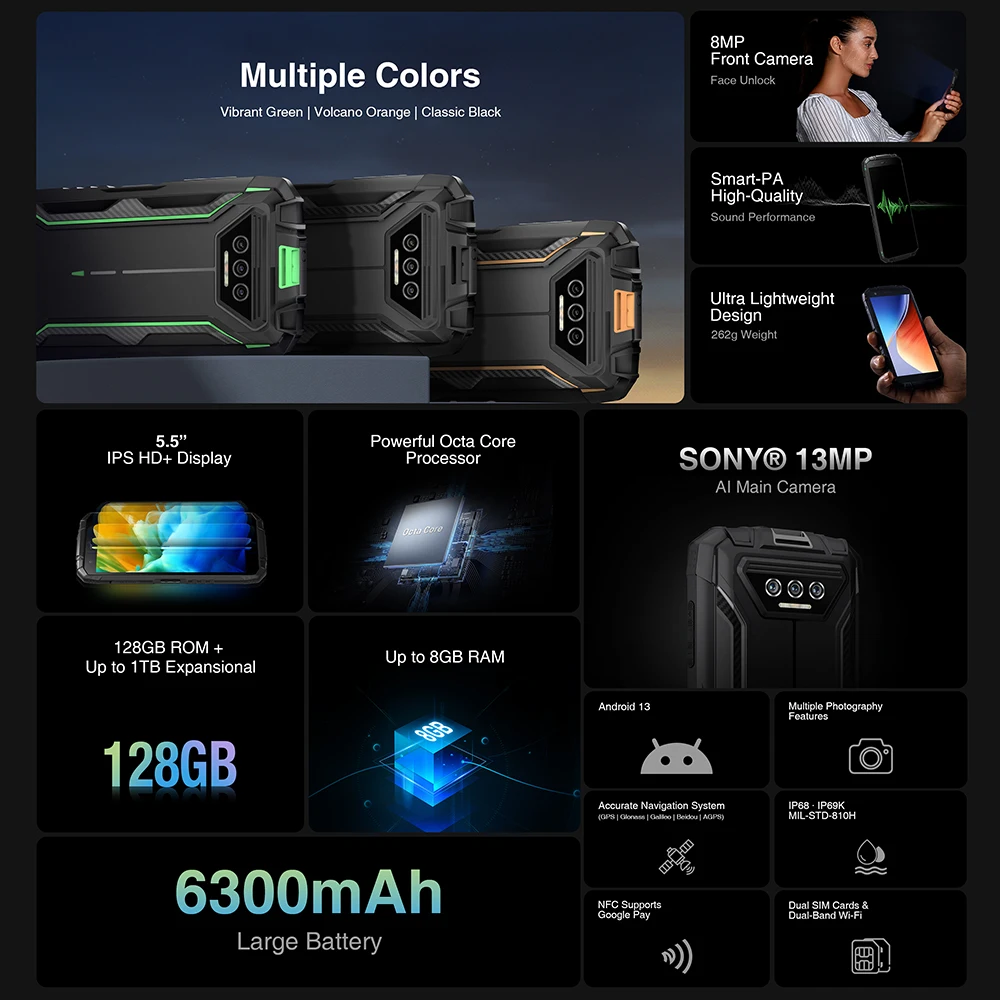 DOOGEE S41 Plusโทรศัพท์Octa Core 5.5 นิ้วIPS HD + หน้าจอ 4GB + 128GBสมาร์ทโฟนAndroid 13 13MPกล้อง 6300MAhโทรศัพท์มือถือNFC