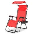 

Folding Patio Chair, Zero Gravity Outdoor Lounge Chair With Canopy Shade And Cup Holder, Adjustable Reclining Chair With Pillow