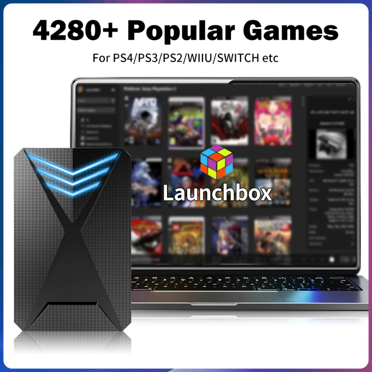 Launchbox 2TB Gaming HDD Retro Video Game Console 4200+Games  PS4/PS3/PS2///WiiU/DC 18 Game Emulators  /Laptop