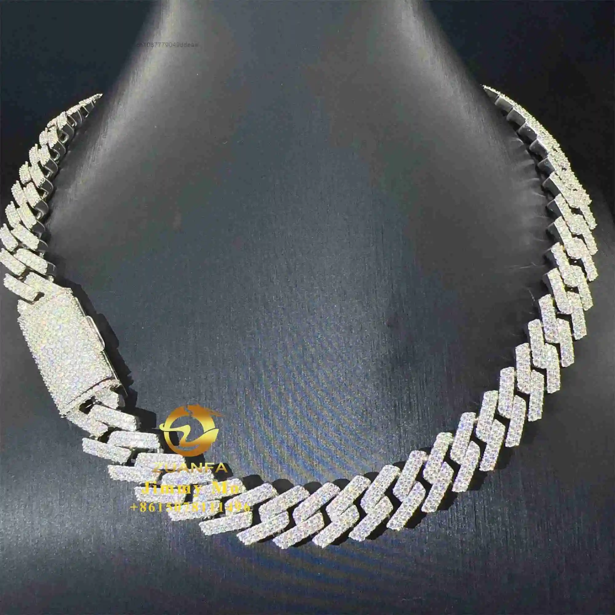 Selling Hot Bulk Stock Pass Diamond Tester 925 Solid Silver 15mm Two Rows Iced Out Hip Hop VVS1 Moissanite Cuban Link Chain..