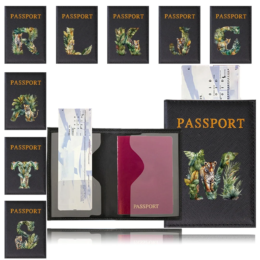 PU Passport Cover Protective Black Color Travel Passport Ticket Holder Case Jungle Tiger Print Series ID Card Clip Bags