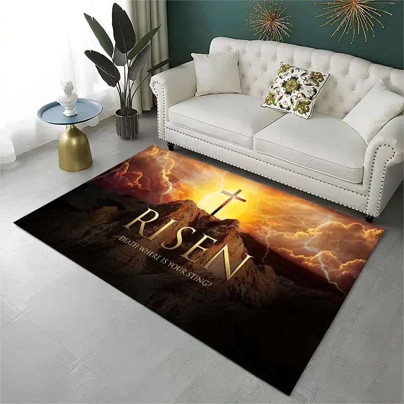 Classic Cross Bible Christian Faith Retro Large Area Rug Non-slip Durable Carpet for Bedroom Living Room Sofa Doormat Home Decor