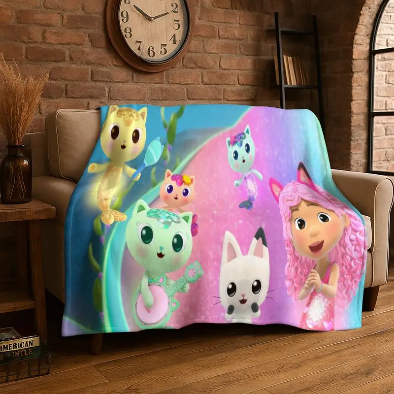 3D Cartoon Gabby Dollhouse Cute Girl Flannel Blanket Soft Warm Throw Blanket for Bedroom Living Room Bed Travel office Picnic