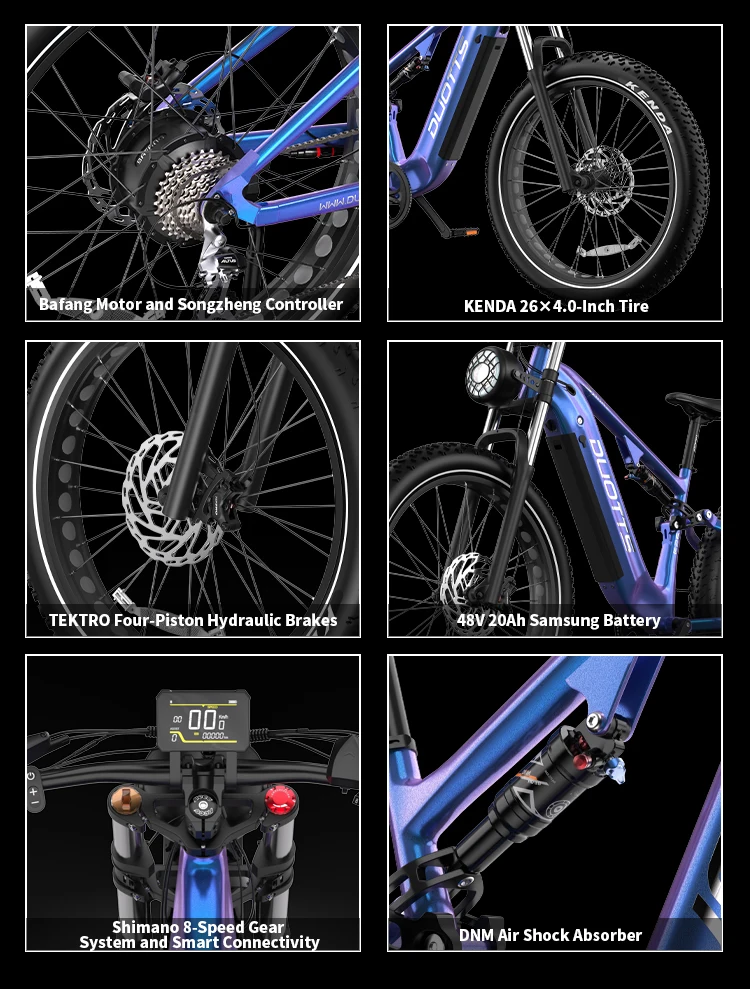 Bicicleta eléctrica todoterreno DUOTTS E26 con motor sin escobillas de 750W, batería de litio de 48V 20AH, ruedas anchas de 26 pulgadas, versión premium E-BIKE.