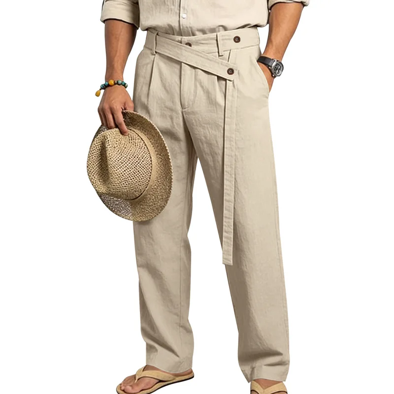 Grenzüberschreitende italienische Neapolitaner Gorger Old Money Style Herren Freizeithose aus Leinen im Commuter-Stil – Detail 3