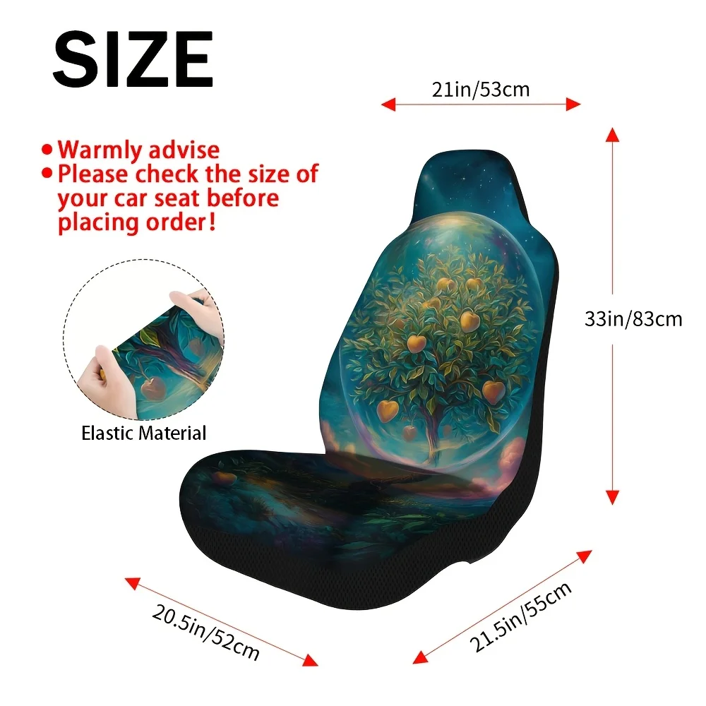 2pcs Magical Night Tree Themed Car Covers Set | Universal Fit, High-Quality Full Set Of Durable Front Covers, Stylish Design For