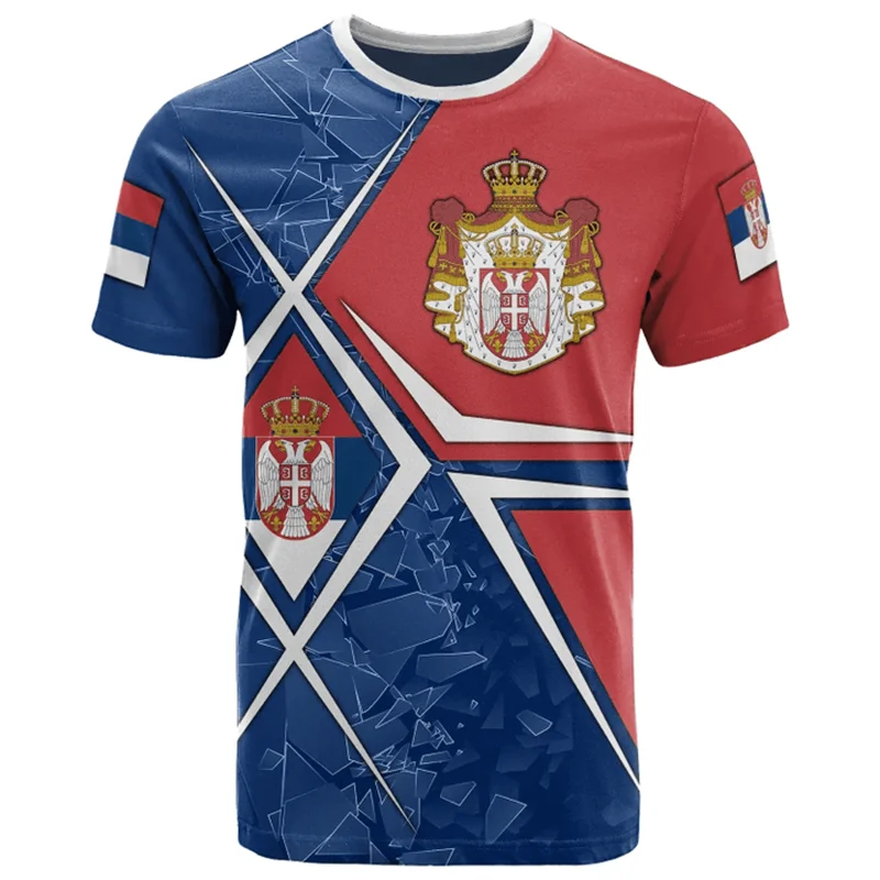 Serbia Flag 3D Print T Shirt Men Serbian Eagle National Emblem Tees Tracksuits Short Sleeve Outwear Street T-shirt Male Clothes