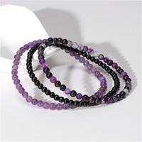 3pcs Amethysts Purple Agates Elastic Bracelets For Women Men Natural Stone Tiger Eye Black Onyx 4mm Beads Bracelet Set Jewelry