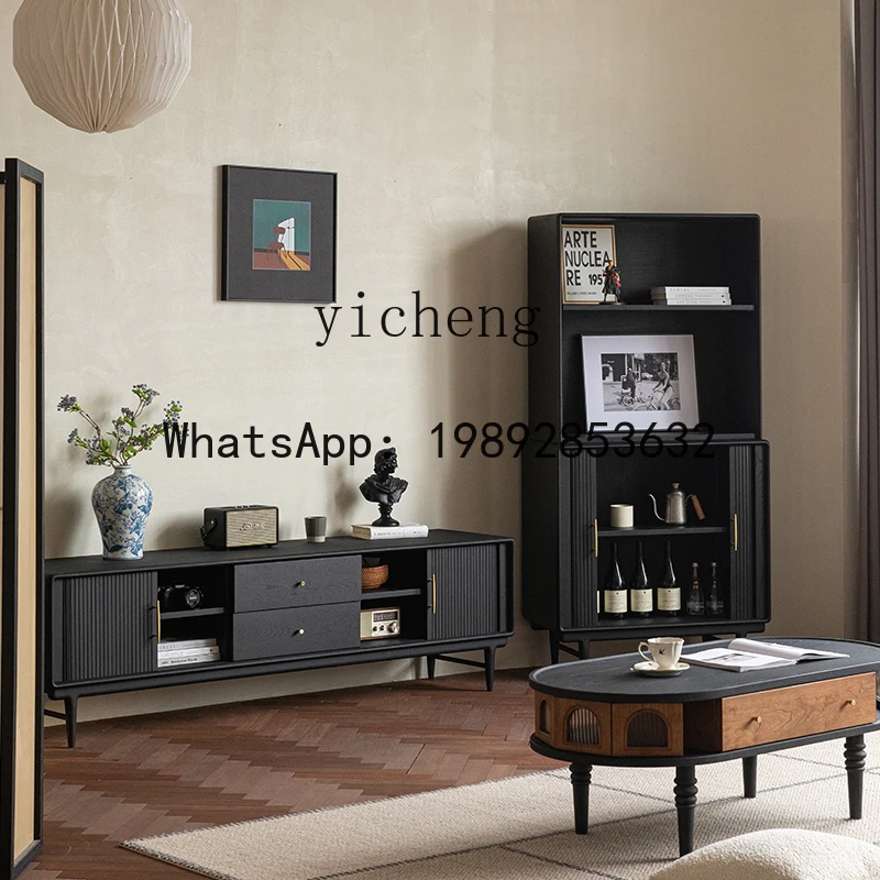 retro rolling shutter door solid wood medieval living room black bookcase dining room corner cabinet