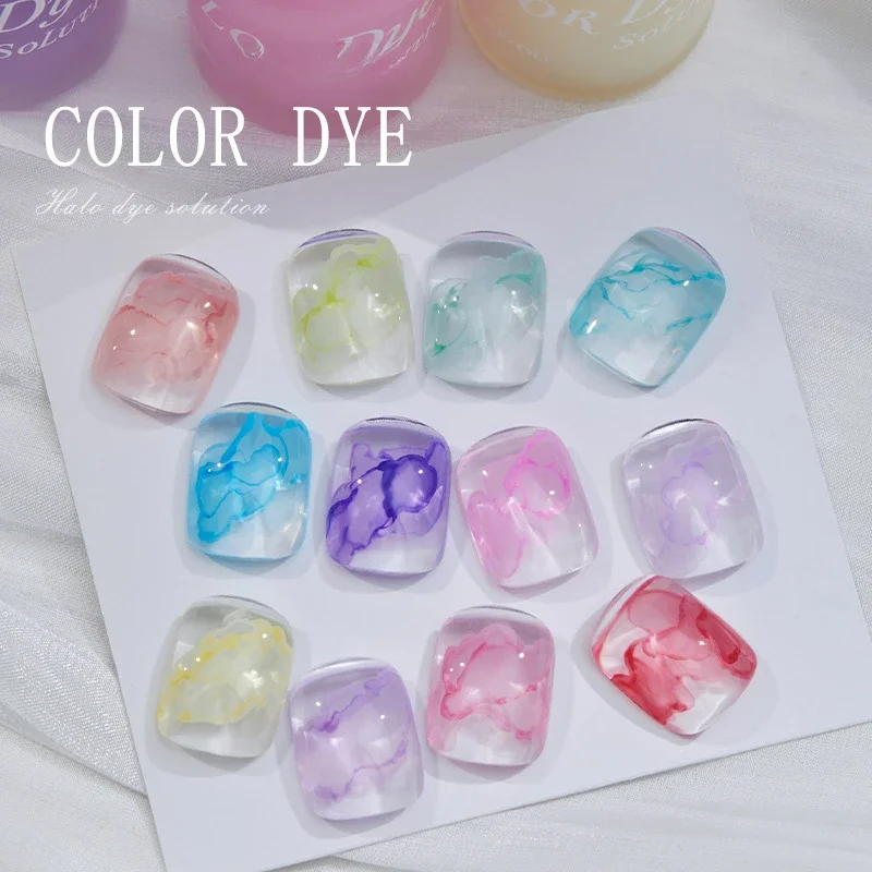 12pcs Candy Water Color Marble Ink Natural Dry UV Lacquer Varnish For Nail Art 15ML Halo Dye DIY Color Blossoming Effect