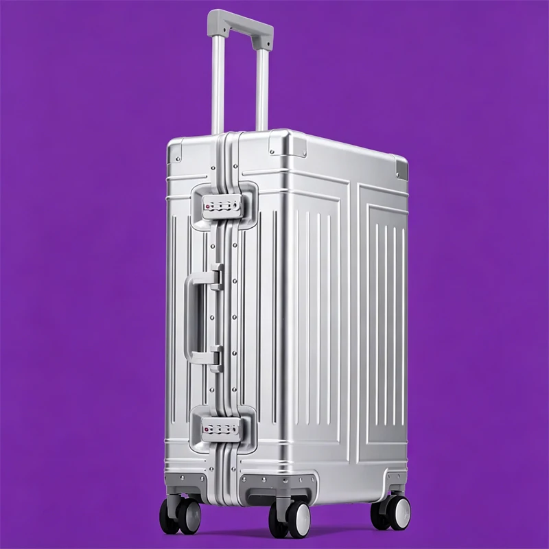 Geschäftsreisekoffer Silberne Hochkapazitätskoffer auf Rollen Aluminium-Magnesium-Legierung Gepäck-Trolley-Tasche