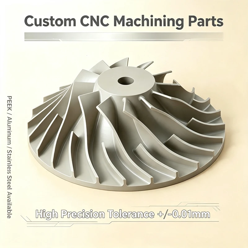 Customized 5-Axis CNC Machining PEEK Impeller High Precision 0.01 mm CNC Services for PEEK PTFE PC Plastic Parts