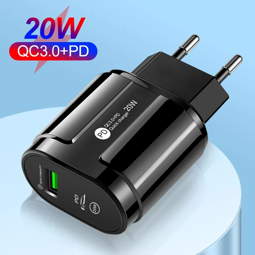 AC DC 5V PD 20W USB Phone Charger Adapter Fast Charging Type-C Power Supply 5V 2.4A For IPhone Samsung Huawei Xiaomi EU US UK