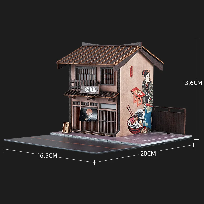 1:64 Miniatur japanischer Grillladen Szene Modell Simulation Street View Requisiten mit Lichtern Micro-Shot Micro-Ornament