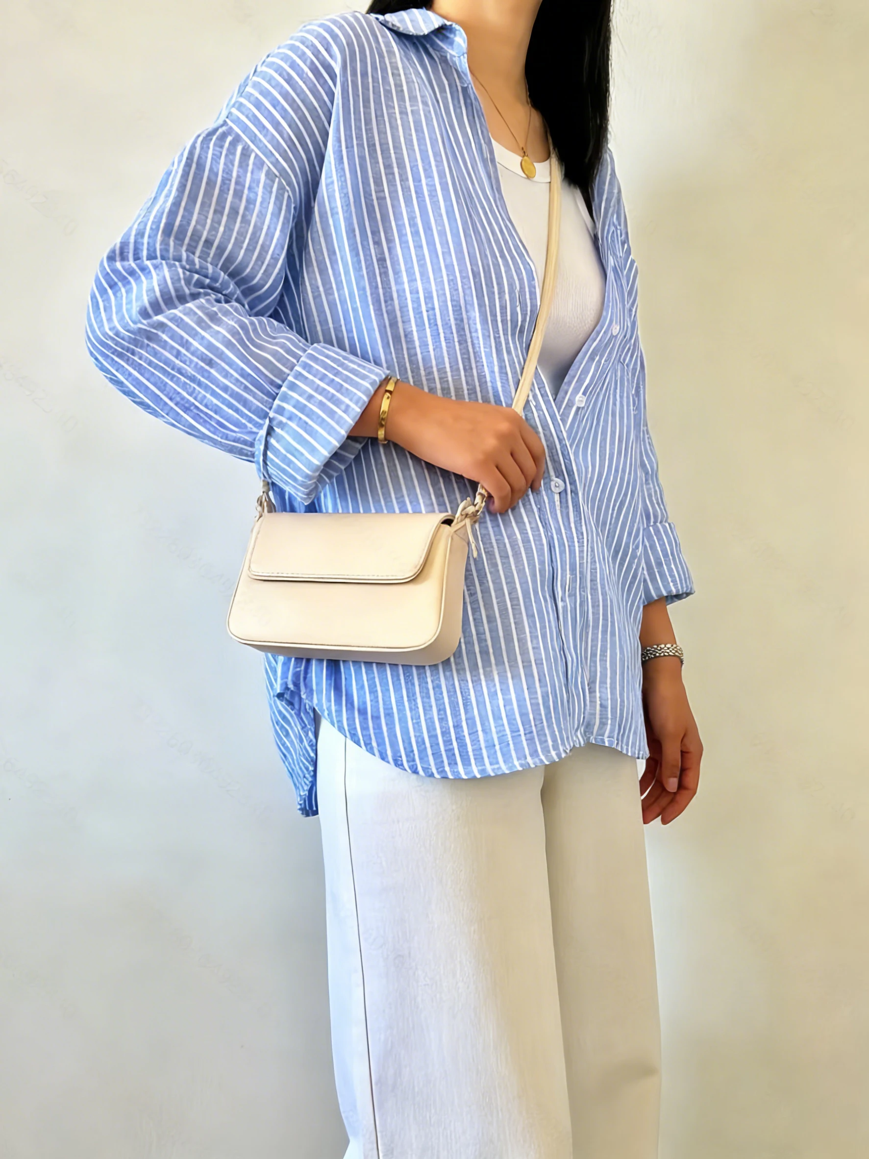 

Женская повседневная рубашка в полоску свободного кроя, универсальная блузка в полоску для офиса и на каждый день