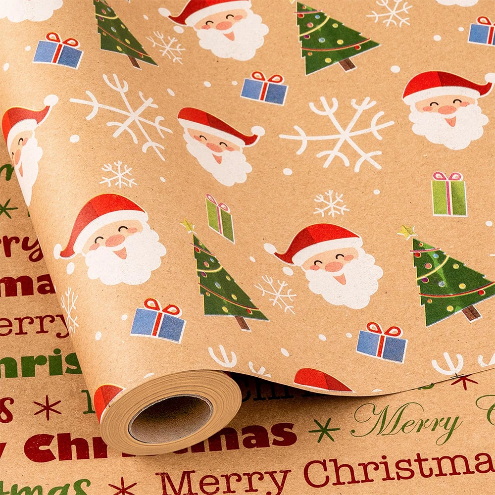 1 Roll Wrapping paper 17inch x 32.8Feet,Reversible gift wrap, Christmas Letter Santa Claus double sided design,Xmas Gift wrap