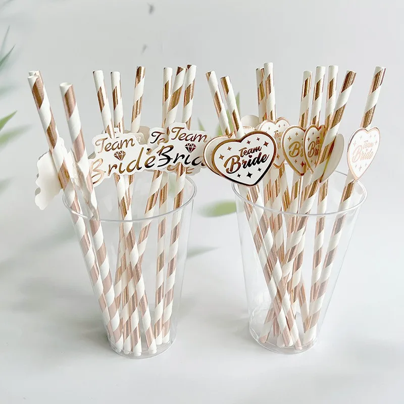 

10pcs Single Party Disposable Decor Straws Team Bride To Be Wedding Party Creative Degradable Paper Straw Bachelor Party Favor